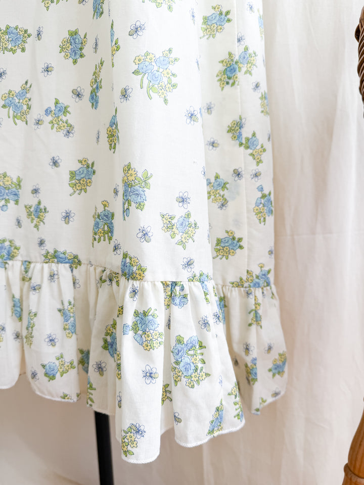 Incredibly Beautiful 70s Floral Cotton Angel Sleeve Maxi Dress