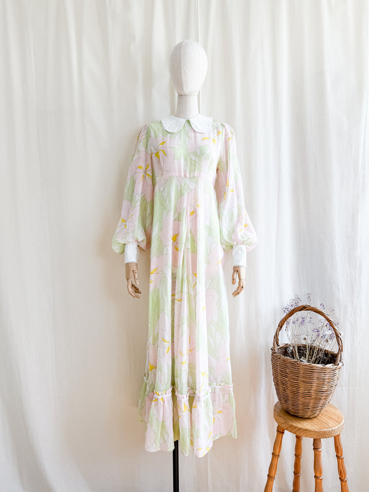 Enchanting 70s Fine Cotton Peter Pan Collar Maxi Dress by Looking Glass