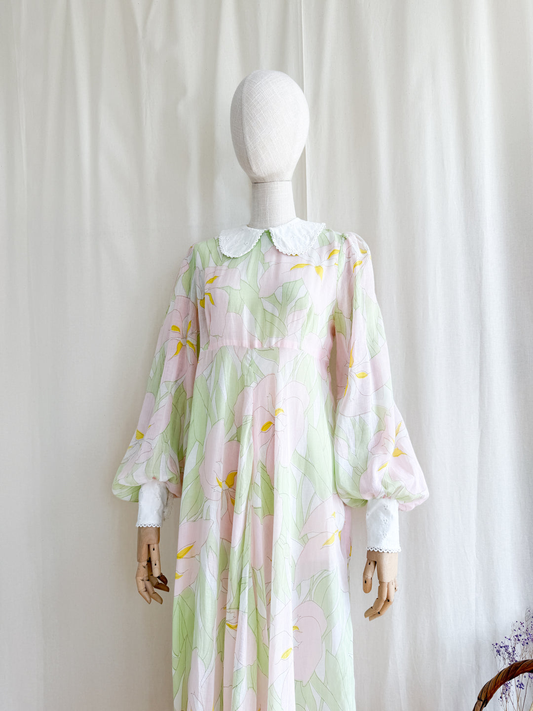 Enchanting 70s Fine Cotton Peter Pan Collar Maxi Dress by Looking Glass