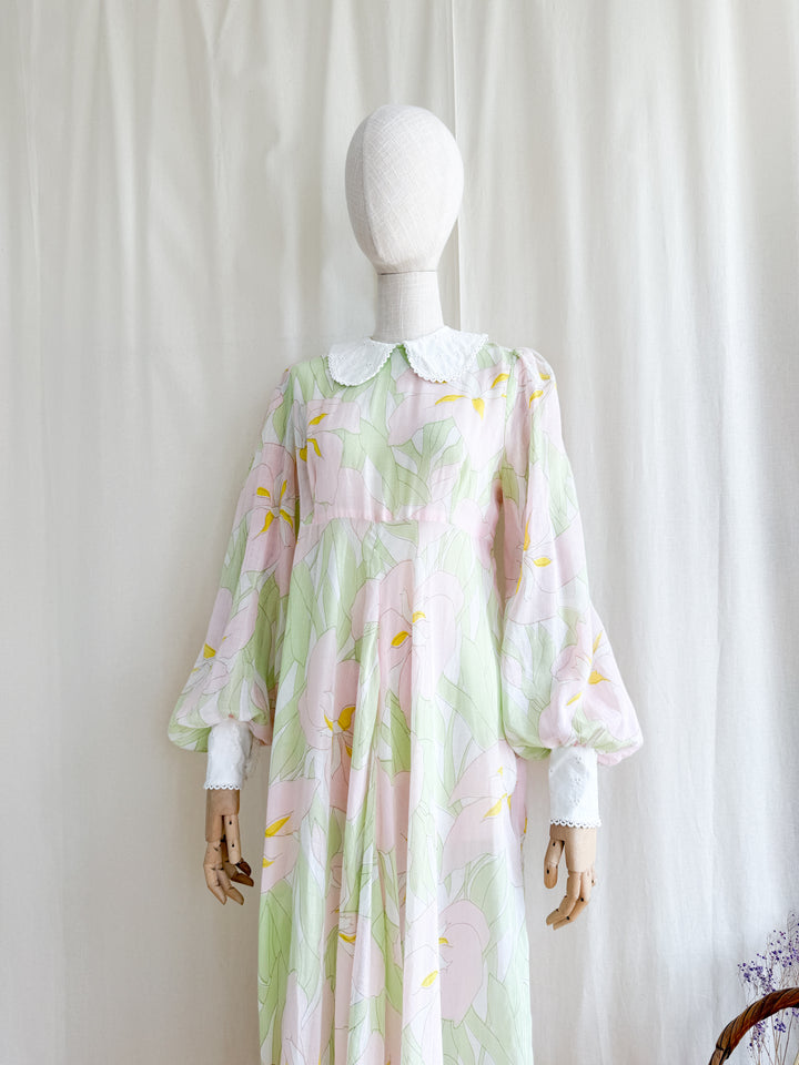 Enchanting 70s Fine Cotton Peter Pan Collar Maxi Dress by Looking Glass