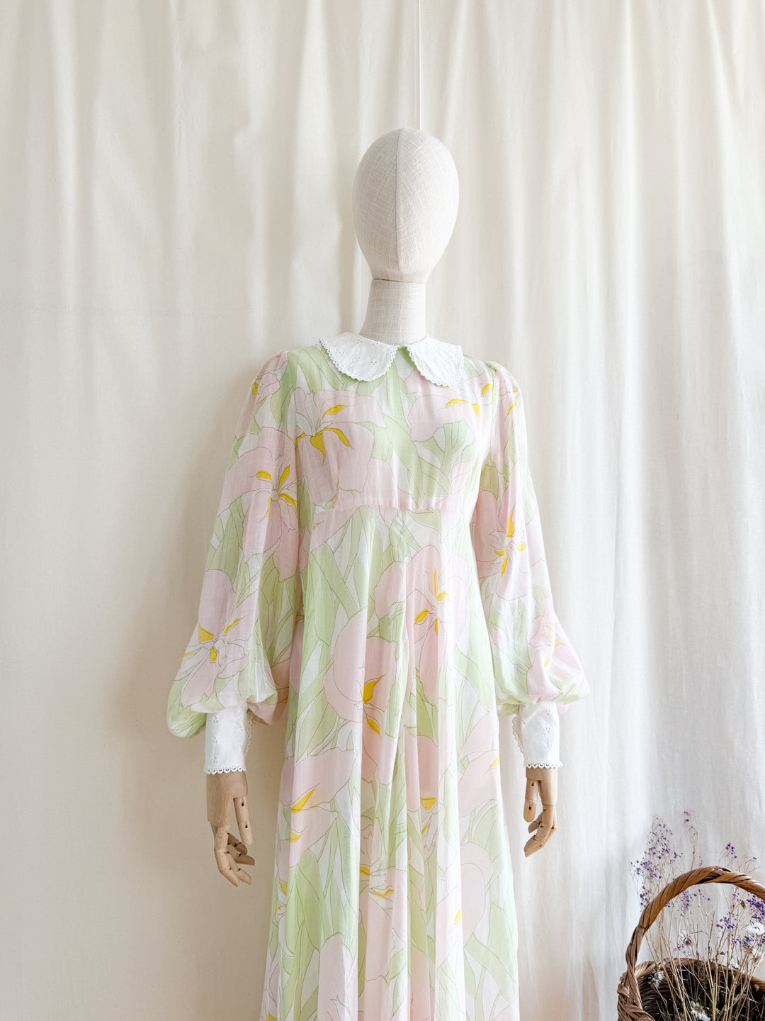 Enchanting 70s Fine Cotton Peter Pan Collar Maxi Dress by Looking Glass