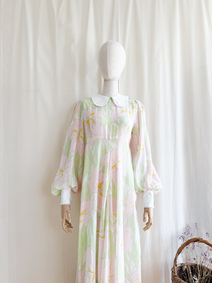 Enchanting 70s Fine Cotton Peter Pan Collar Maxi Dress by Looking Glass
