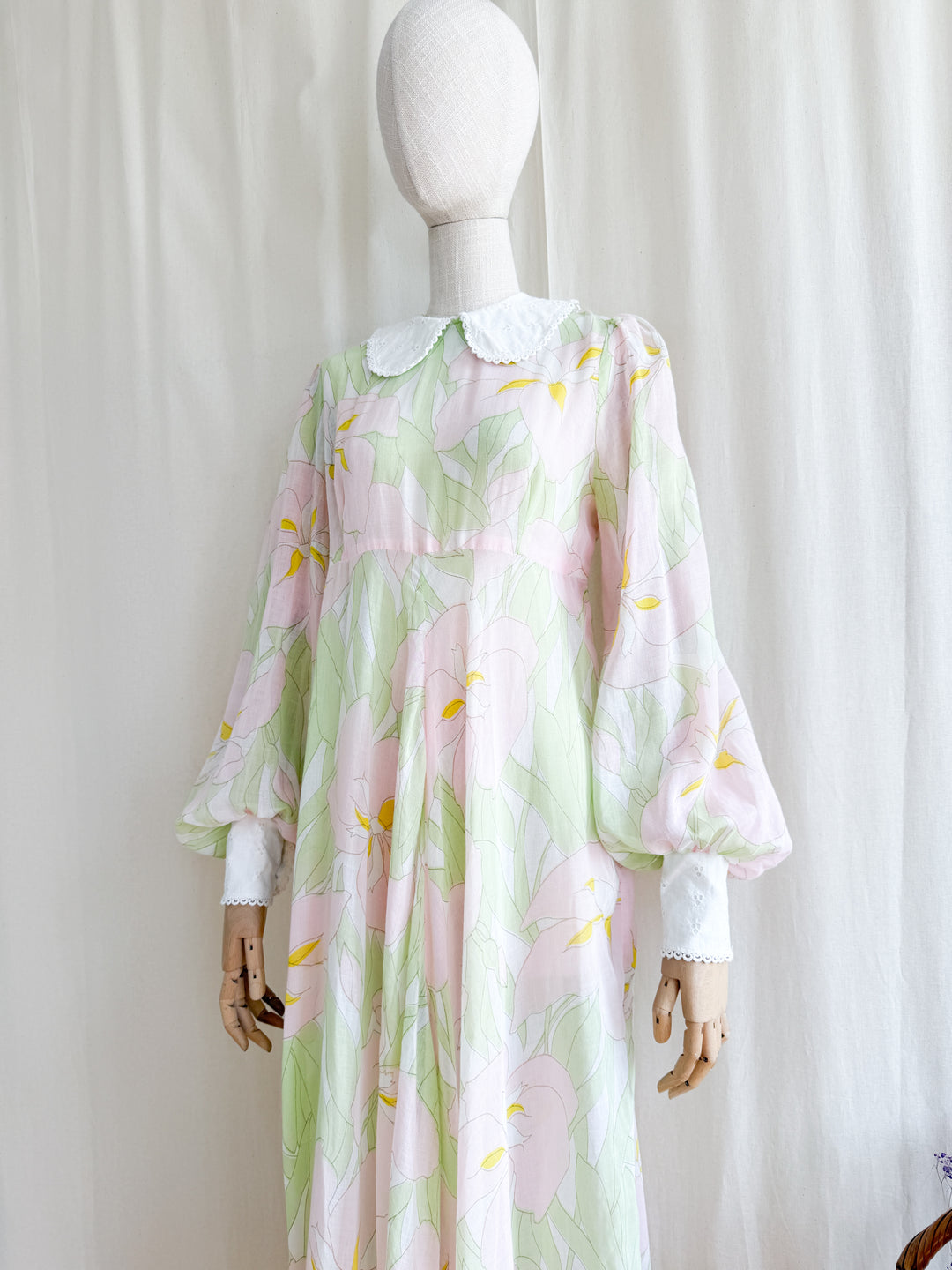 Enchanting 70s Fine Cotton Peter Pan Collar Maxi Dress by Looking Glass