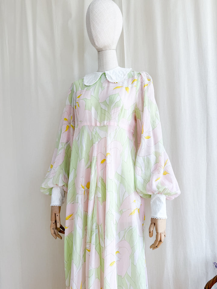 Enchanting 70s Fine Cotton Peter Pan Collar Maxi Dress by Looking Glass