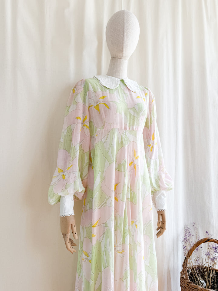 Enchanting 70s Fine Cotton Peter Pan Collar Maxi Dress by Looking Glass