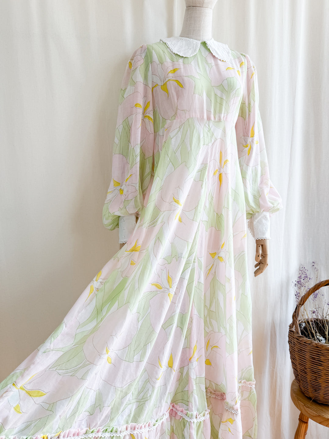 Enchanting 70s Fine Cotton Peter Pan Collar Maxi Dress by Looking Glass