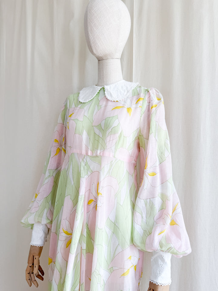 Enchanting 70s Fine Cotton Peter Pan Collar Maxi Dress by Looking Glass