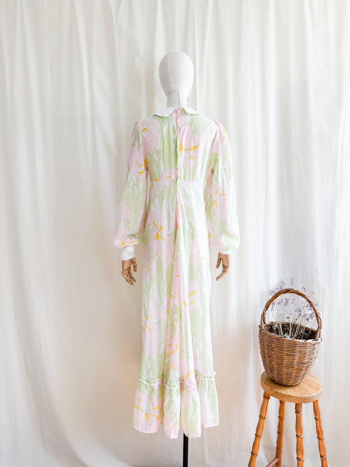 Enchanting 70s Fine Cotton Peter Pan Collar Maxi Dress by Looking Glass