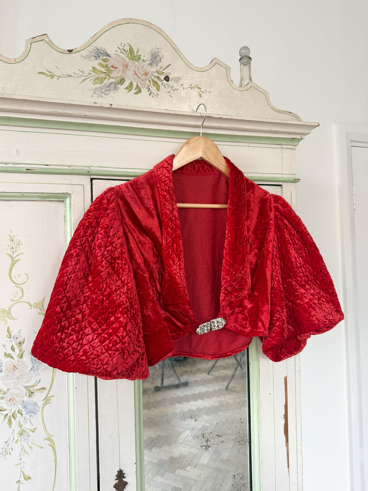 DIVINE 1930S RED SILK VELVET BOLERO JACKET