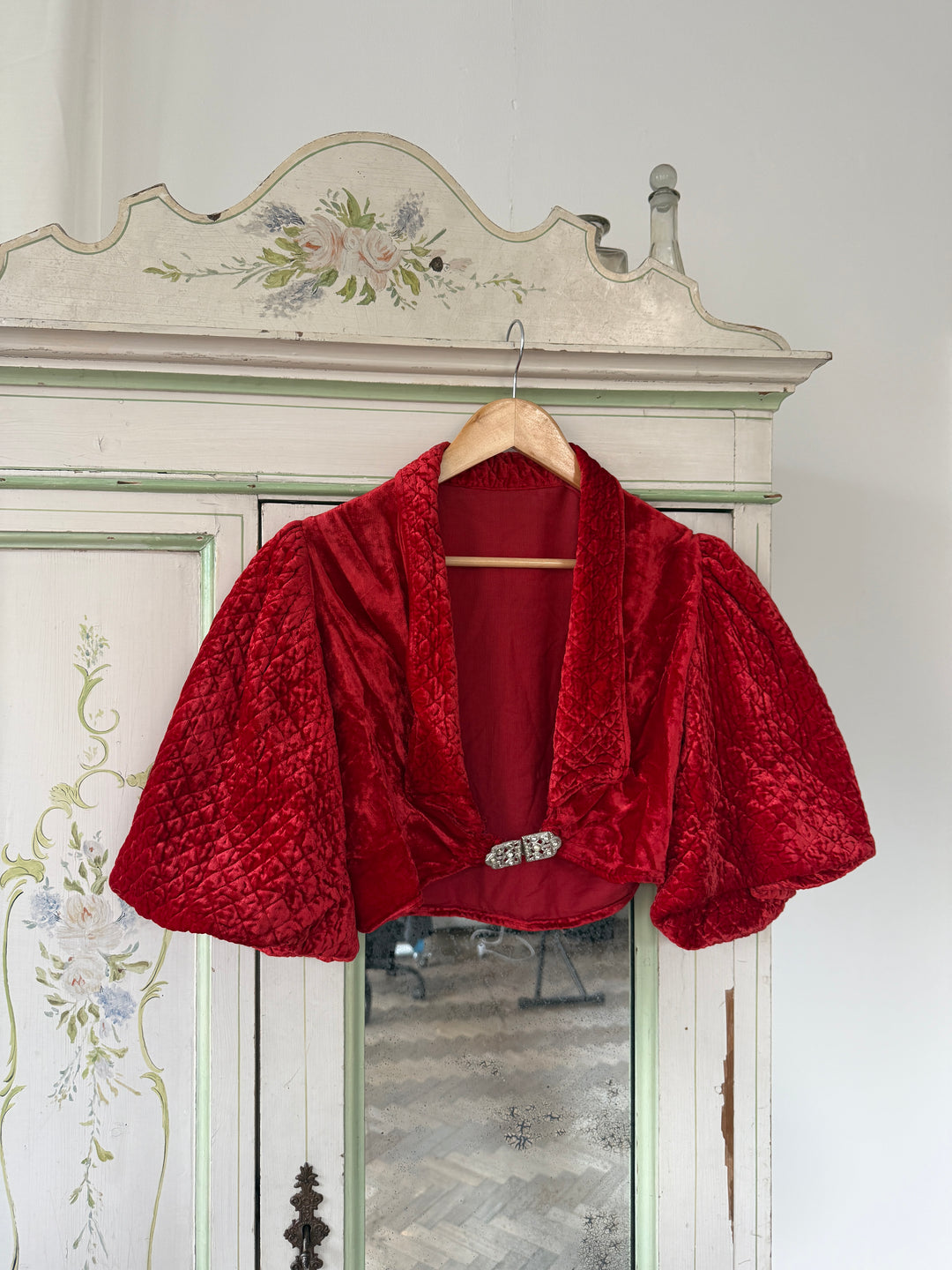 DIVINE 1930S RED SILK VELVET BOLERO JACKET