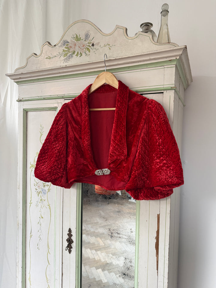 DIVINE 1930S RED SILK VELVET BOLERO JACKET