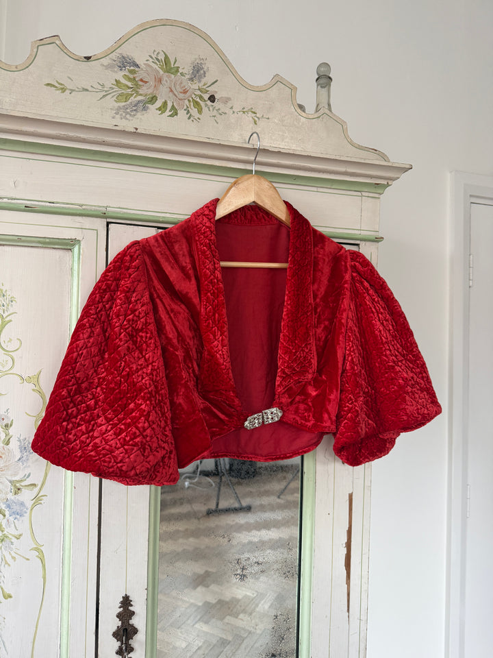 DIVINE 1930S RED SILK VELVET BOLERO JACKET