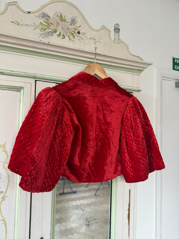 DIVINE 1930S RED SILK VELVET BOLERO JACKET