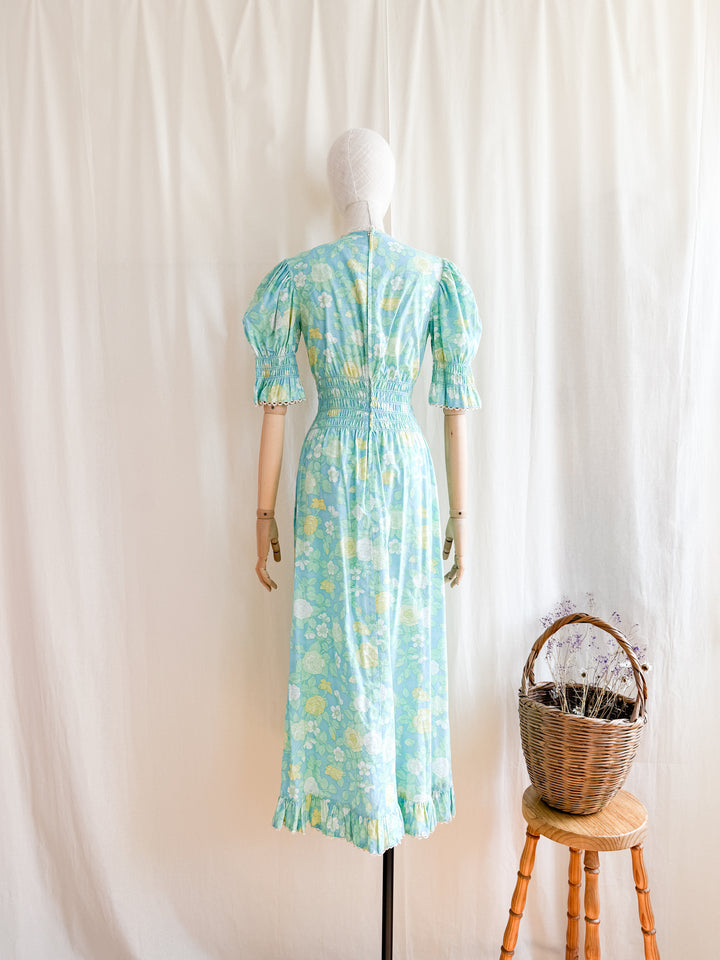 Heavenly 70s Smocked Cotton Spring Floral Maxi Dress by Dollyrockers