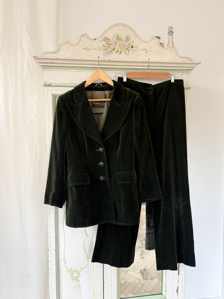 INSANE RARE 1970S FEMINELLA VELVET FLARED TROUSER SUIT