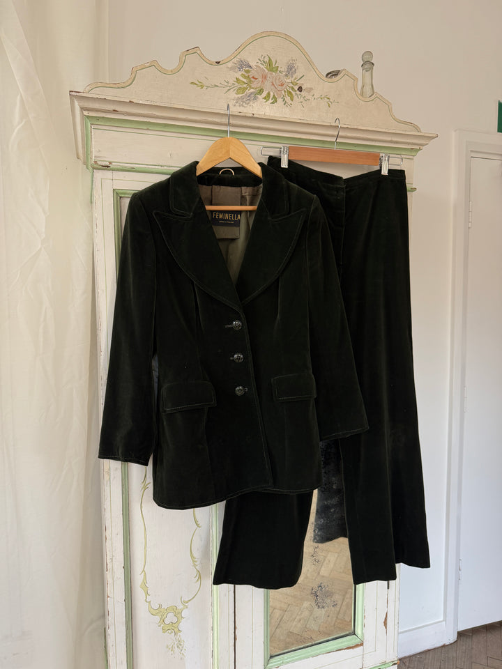 INSANE RARE 1970S FEMINELLA VELVET FLARED TROUSER SUIT