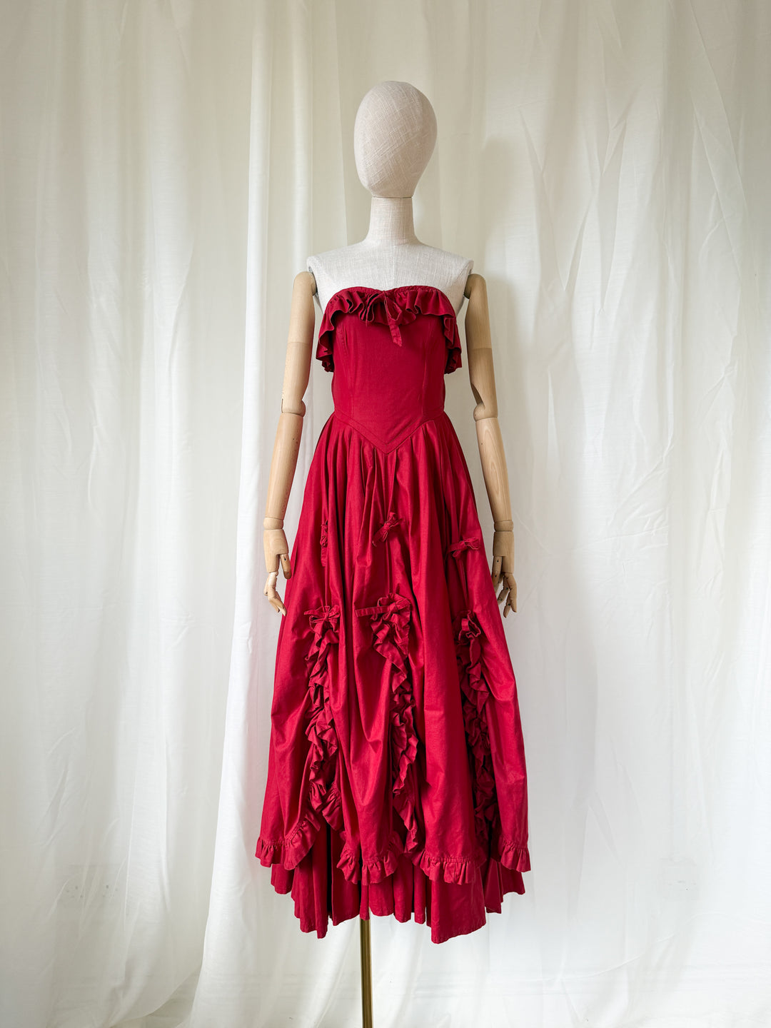 RARE 1980S LAURA ASHLEY RED BO PEEP GOWN