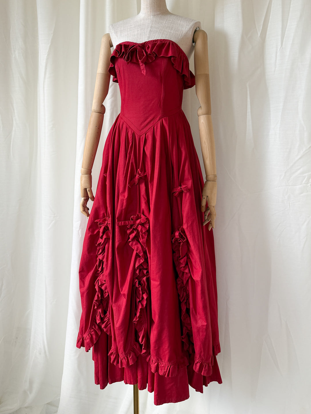 RARE 1980S LAURA ASHLEY RED BO PEEP GOWN