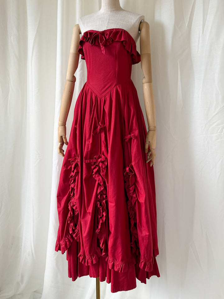 RARE 1980S LAURA ASHLEY RED BO PEEP GOWN