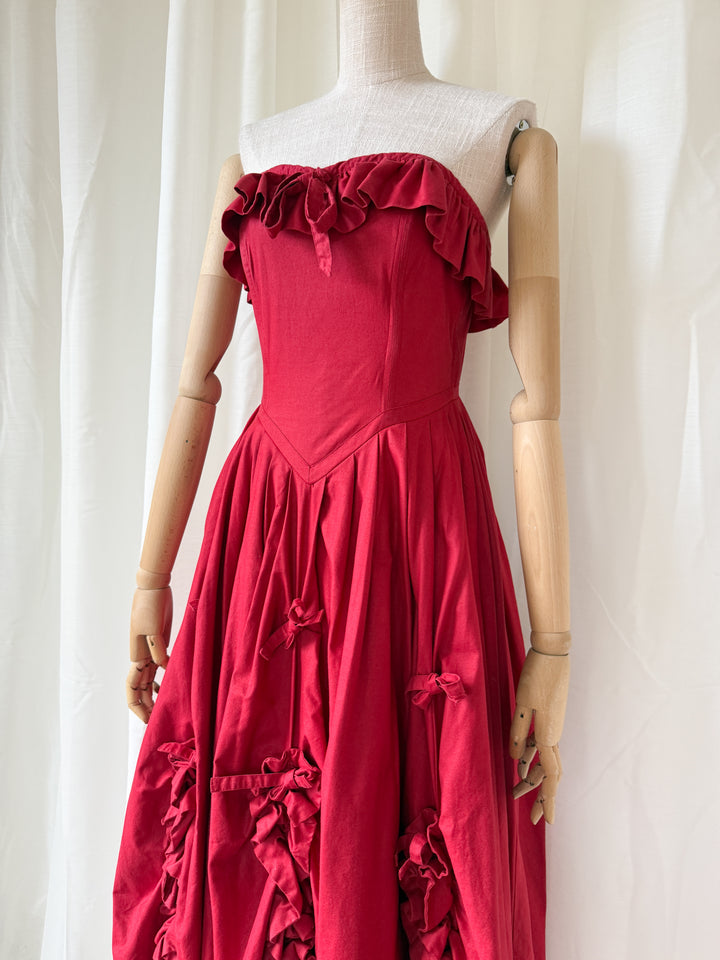 RARE 1980S LAURA ASHLEY RED BO PEEP GOWN
