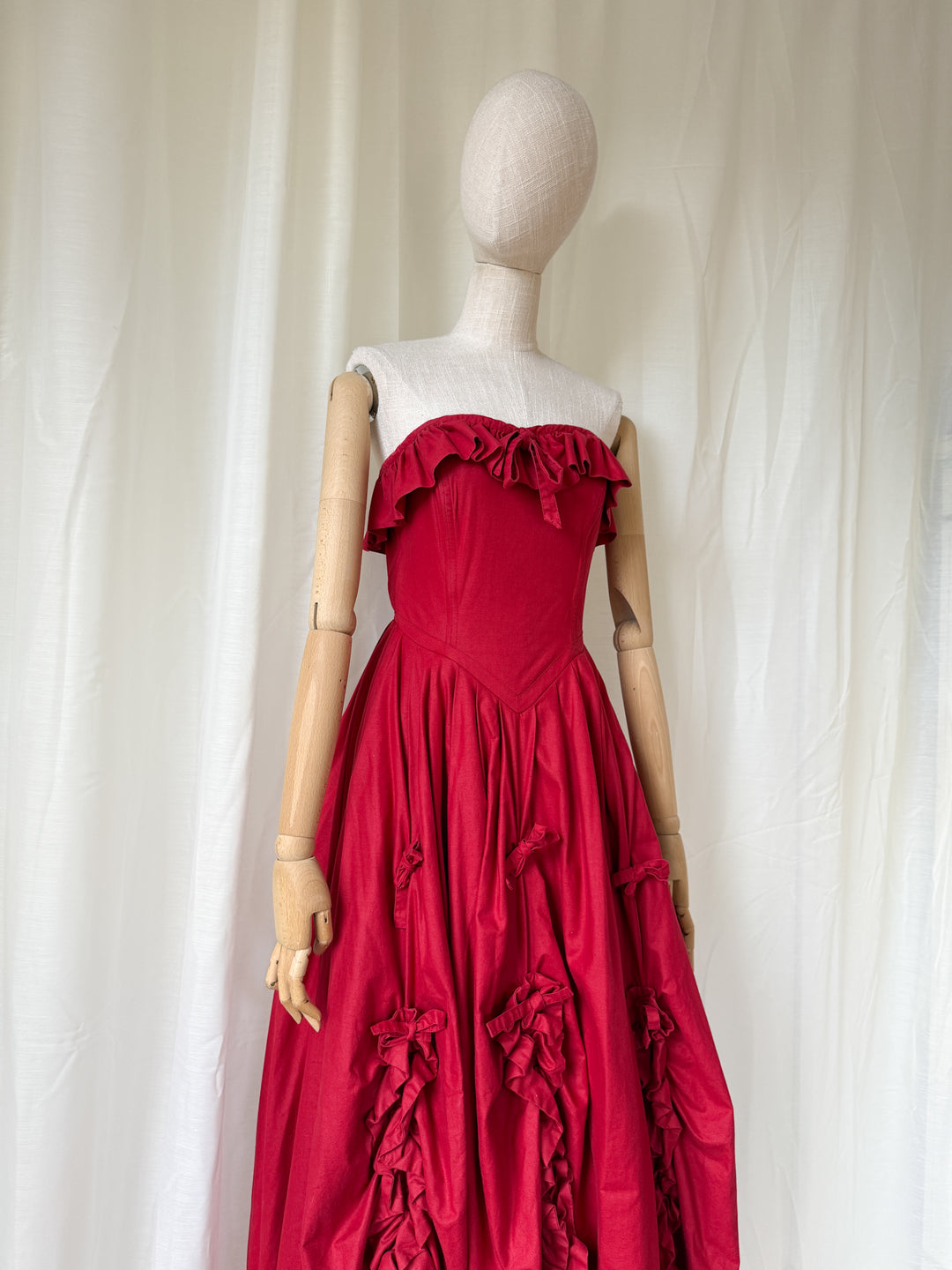RARE 1980S LAURA ASHLEY RED BO PEEP GOWN