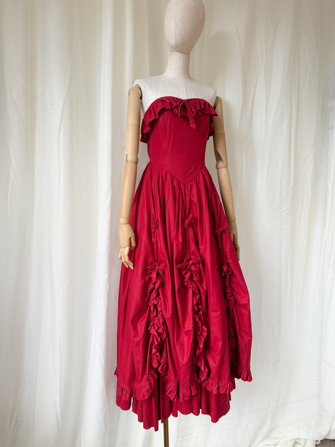 RARE 1980S LAURA ASHLEY RED BO PEEP GOWN