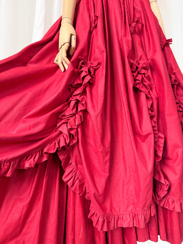 RARE 1980S LAURA ASHLEY RED BO PEEP GOWN