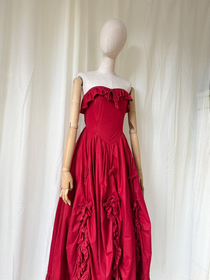 RARE 1980S LAURA ASHLEY RED BO PEEP GOWN