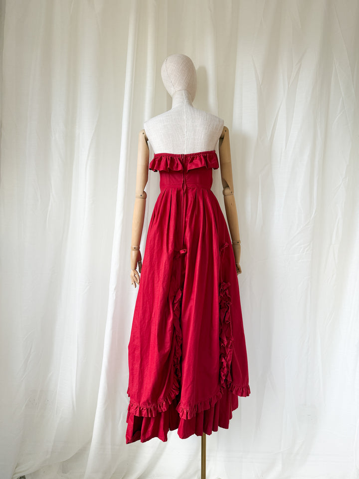 RARE 1980S LAURA ASHLEY RED BO PEEP GOWN
