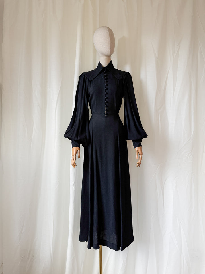 HOLY GRAIL OSSIE CLARK (UNLABELLED) MOSS CREPE BLACK MAXI DRESS