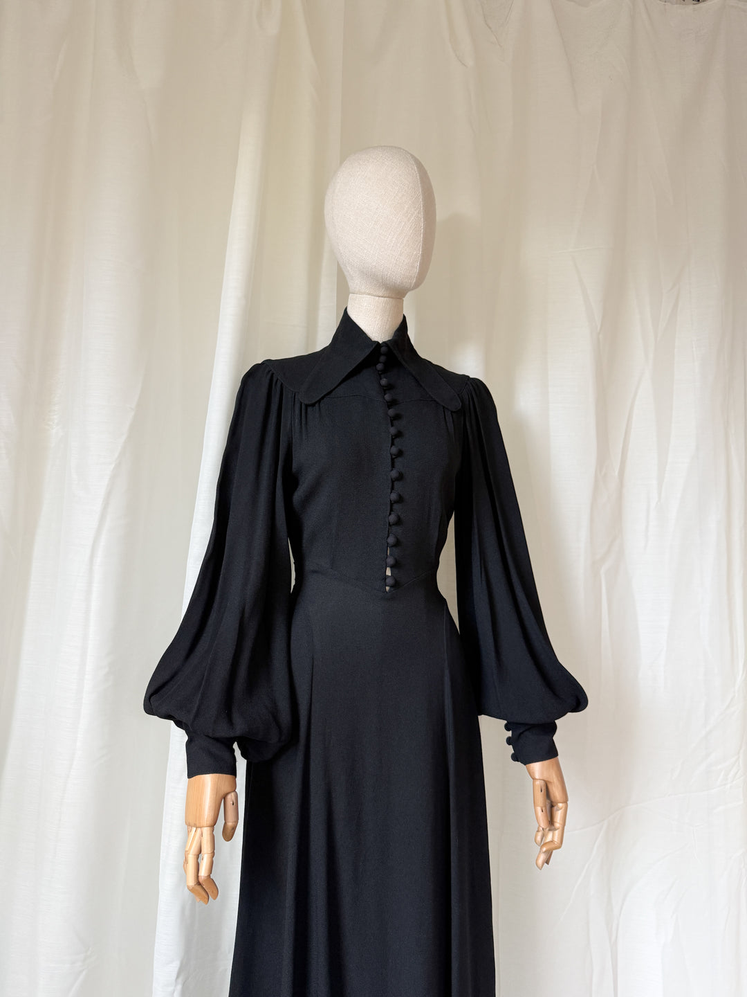 HOLY GRAIL OSSIE CLARK (UNLABELLED) MOSS CREPE BLACK MAXI DRESS