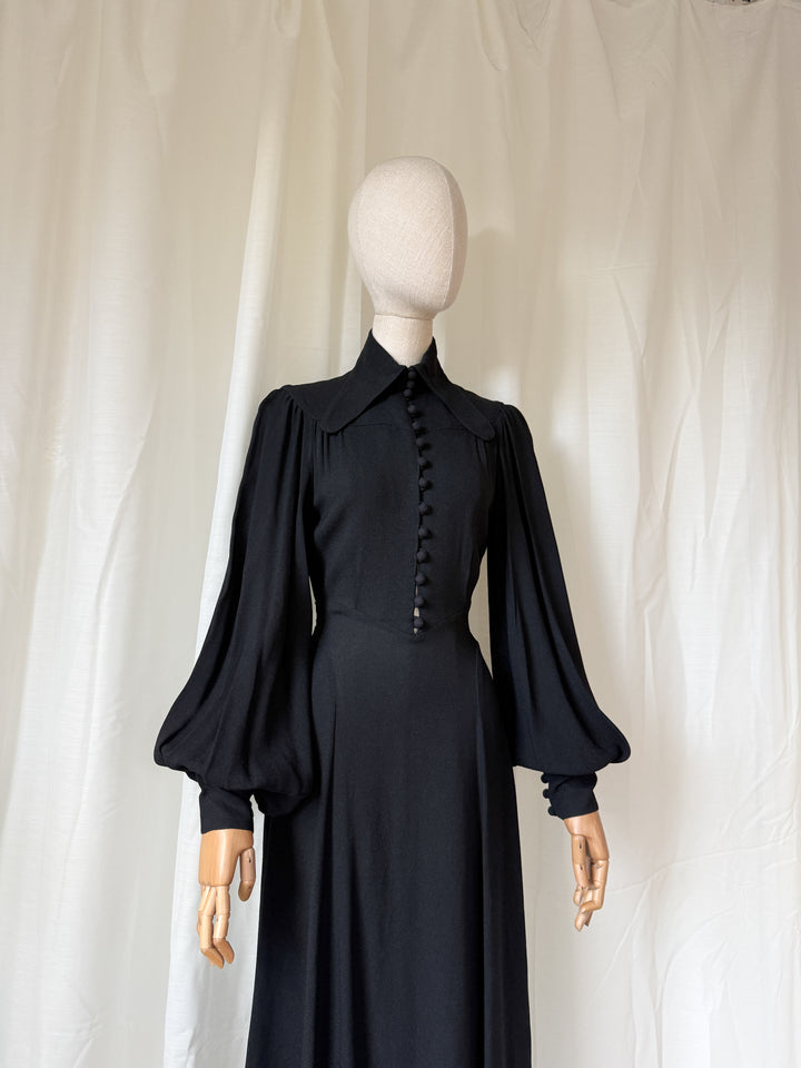 HOLY GRAIL OSSIE CLARK (UNLABELLED) MOSS CREPE BLACK MAXI DRESS
