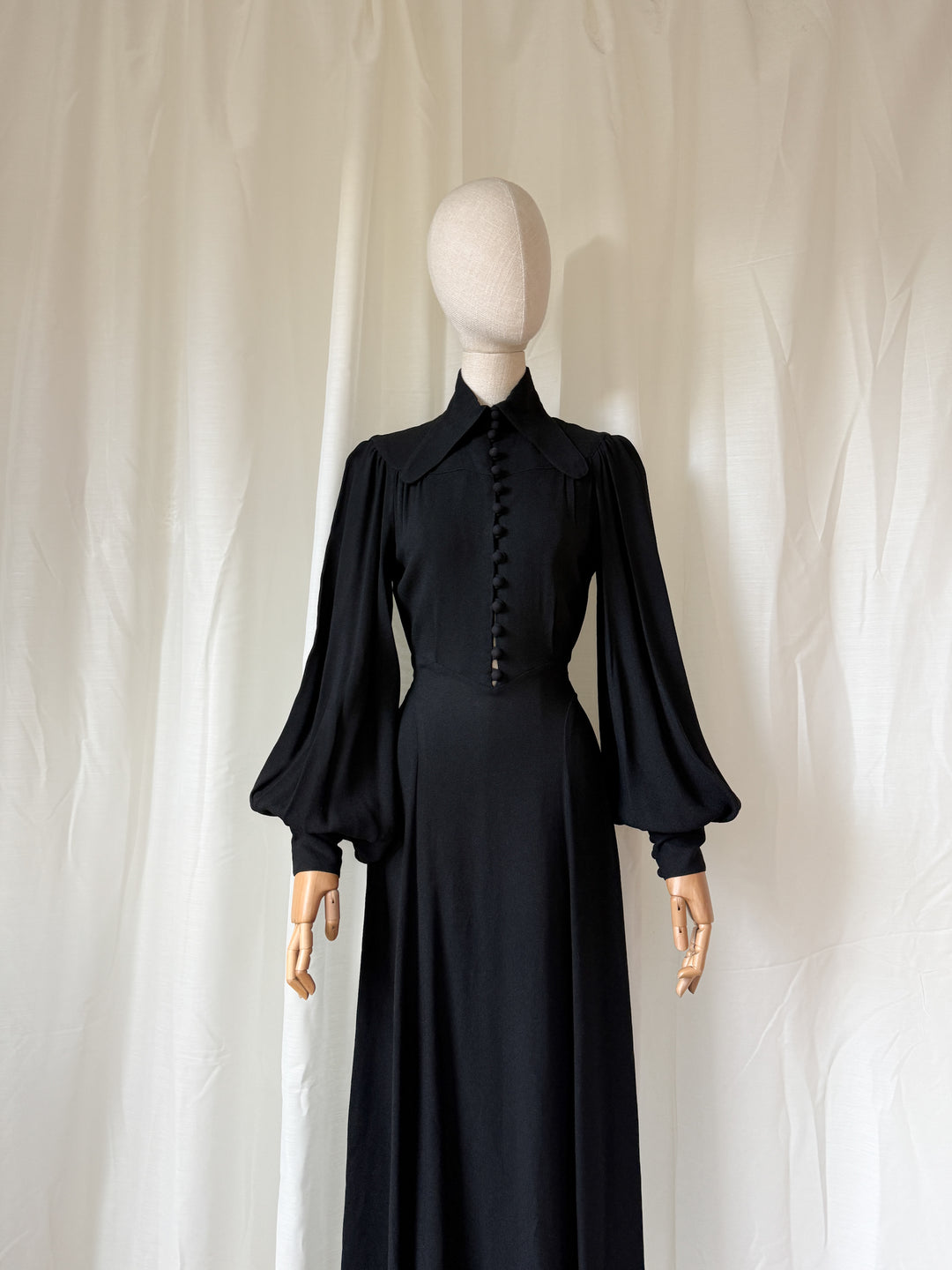 HOLY GRAIL OSSIE CLARK (UNLABELLED) MOSS CREPE BLACK MAXI DRESS