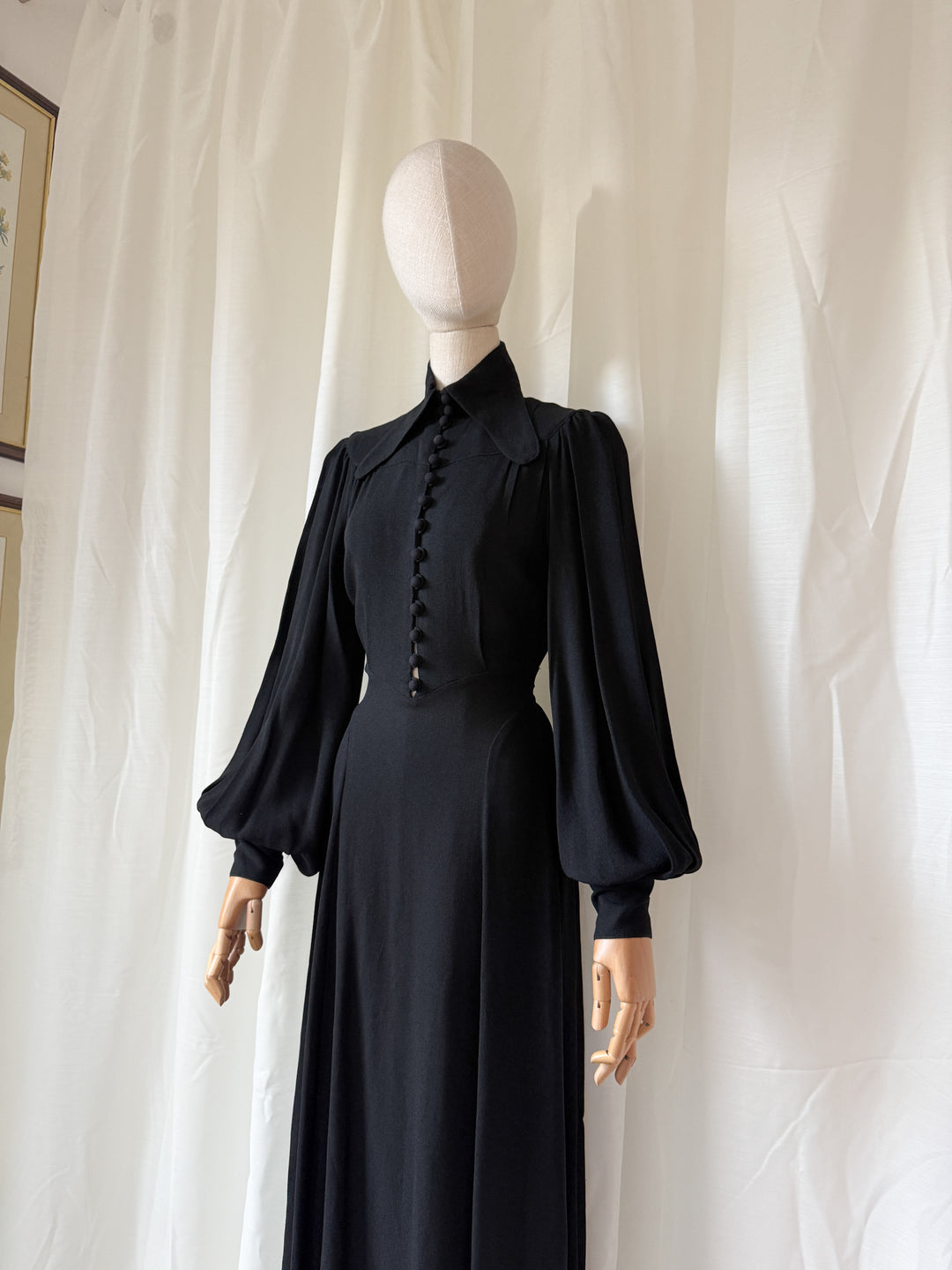 HOLY GRAIL OSSIE CLARK (UNLABELLED) MOSS CREPE BLACK MAXI DRESS