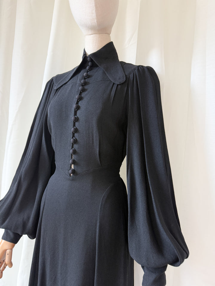HOLY GRAIL OSSIE CLARK (UNLABELLED) MOSS CREPE BLACK MAXI DRESS