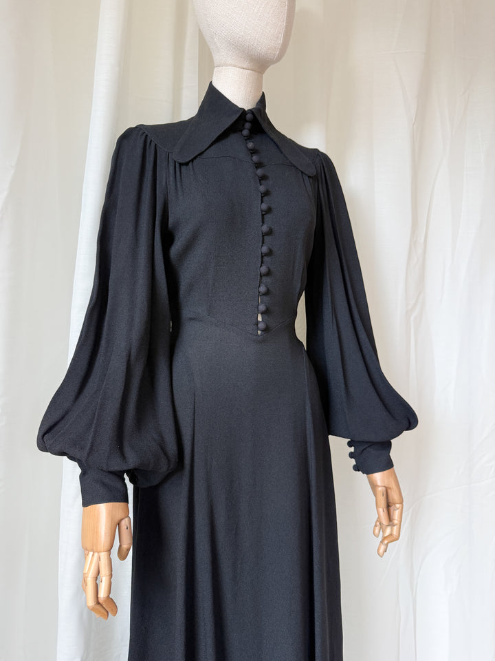 HOLY GRAIL OSSIE CLARK (UNLABELLED) MOSS CREPE BLACK MAXI DRESS