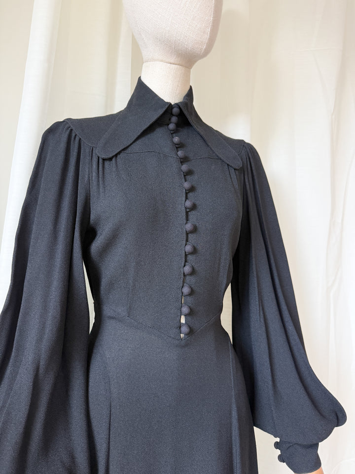 HOLY GRAIL OSSIE CLARK (UNLABELLED) MOSS CREPE BLACK MAXI DRESS
