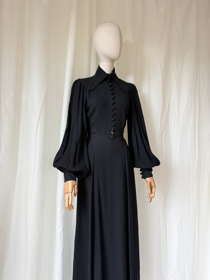 HOLY GRAIL OSSIE CLARK (UNLABELLED) MOSS CREPE BLACK MAXI DRESS