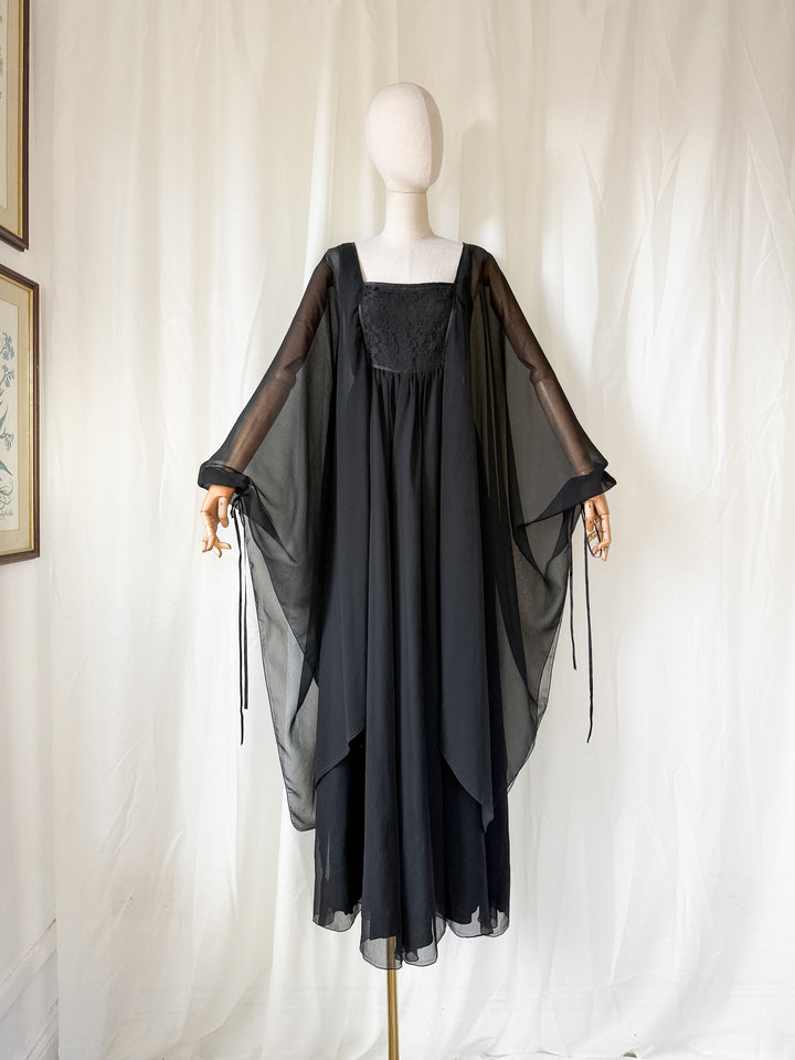 DIVINE RARE 1970S WALLIS CHIFFON KAFTAN MAXI DRESS