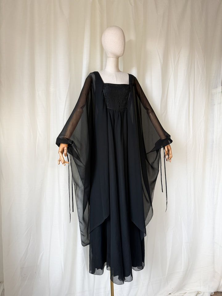 DIVINE RARE 1970S WALLIS CHIFFON KAFTAN MAXI DRESS