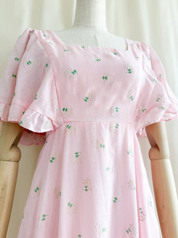 Adorable 70s Angel Sleeve Pink Cotton Maxi Dress