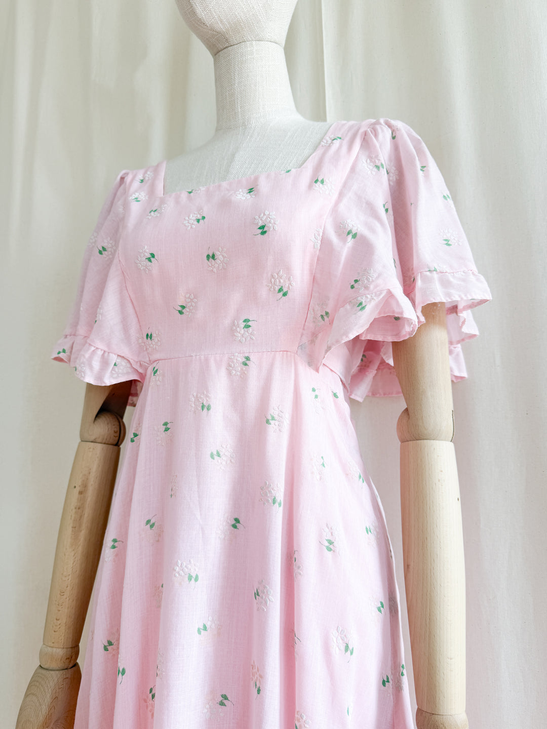 Adorable 70s Angel Sleeve Pink Cotton Maxi Dress