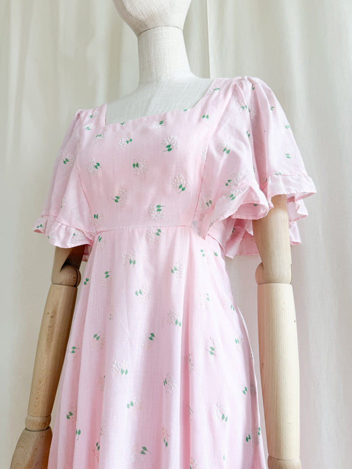Adorable 70s Angel Sleeve Pink Cotton Maxi Dress