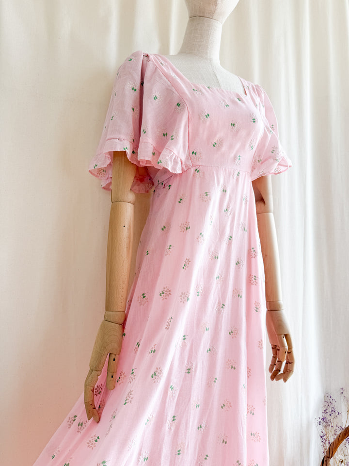 Adorable 70s Angel Sleeve Pink Cotton Maxi Dress