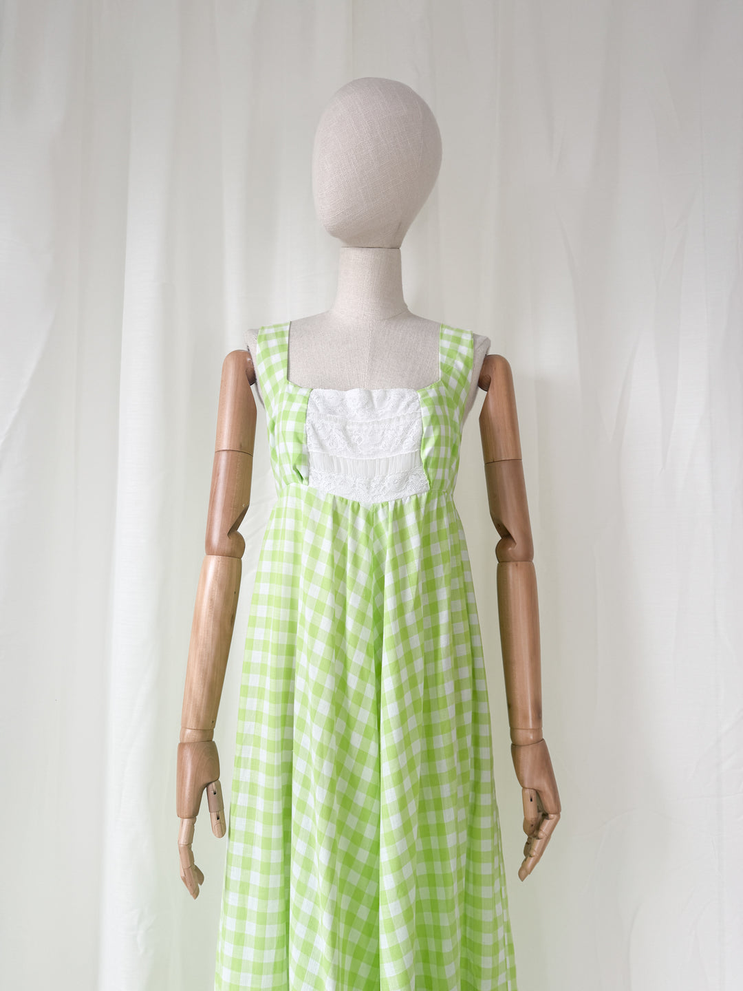 Precious Rare 1970s Green Gingham Travers Tempos Maxi Dress and Jacket Set