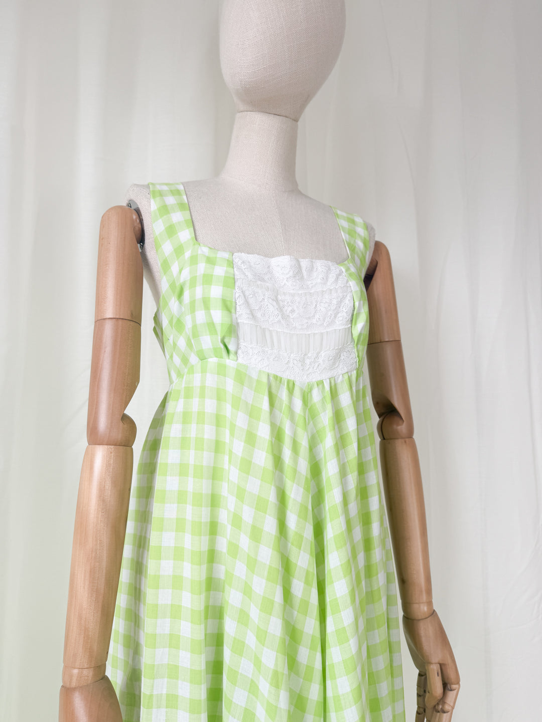 Precious Rare 1970s Green Gingham Travers Tempos Maxi Dress and Jacket Set
