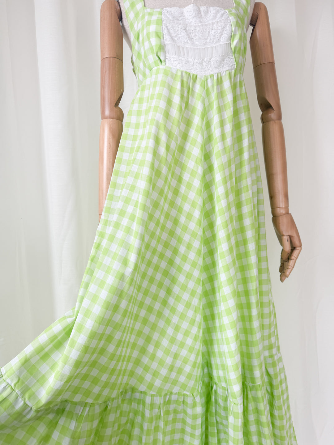 Precious Rare 1970s Green Gingham Travers Tempos Maxi Dress and Jacket Set