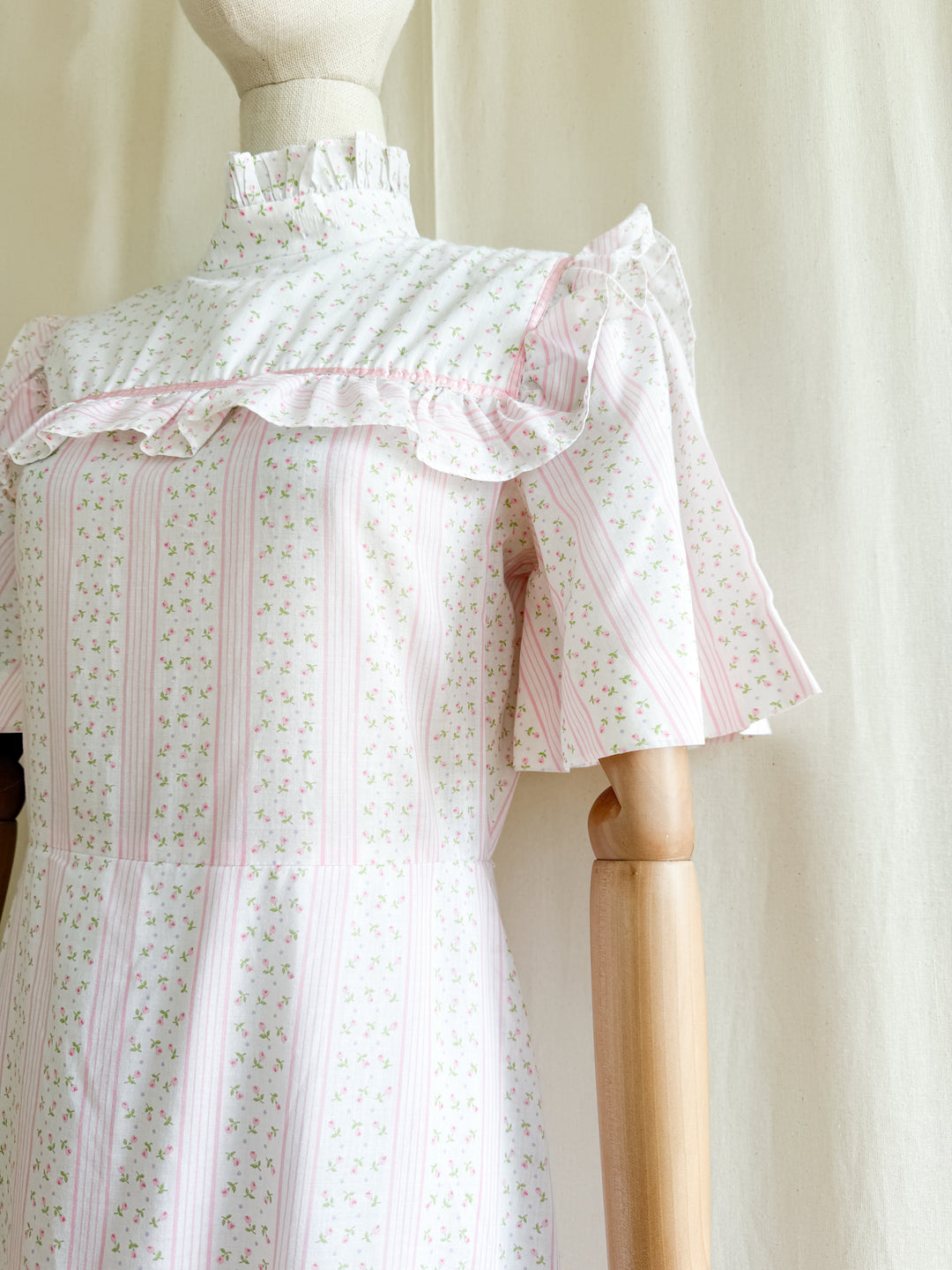 The Cutest 70s Pink Floral Flutter Sleeve Cotton Maxi Dress