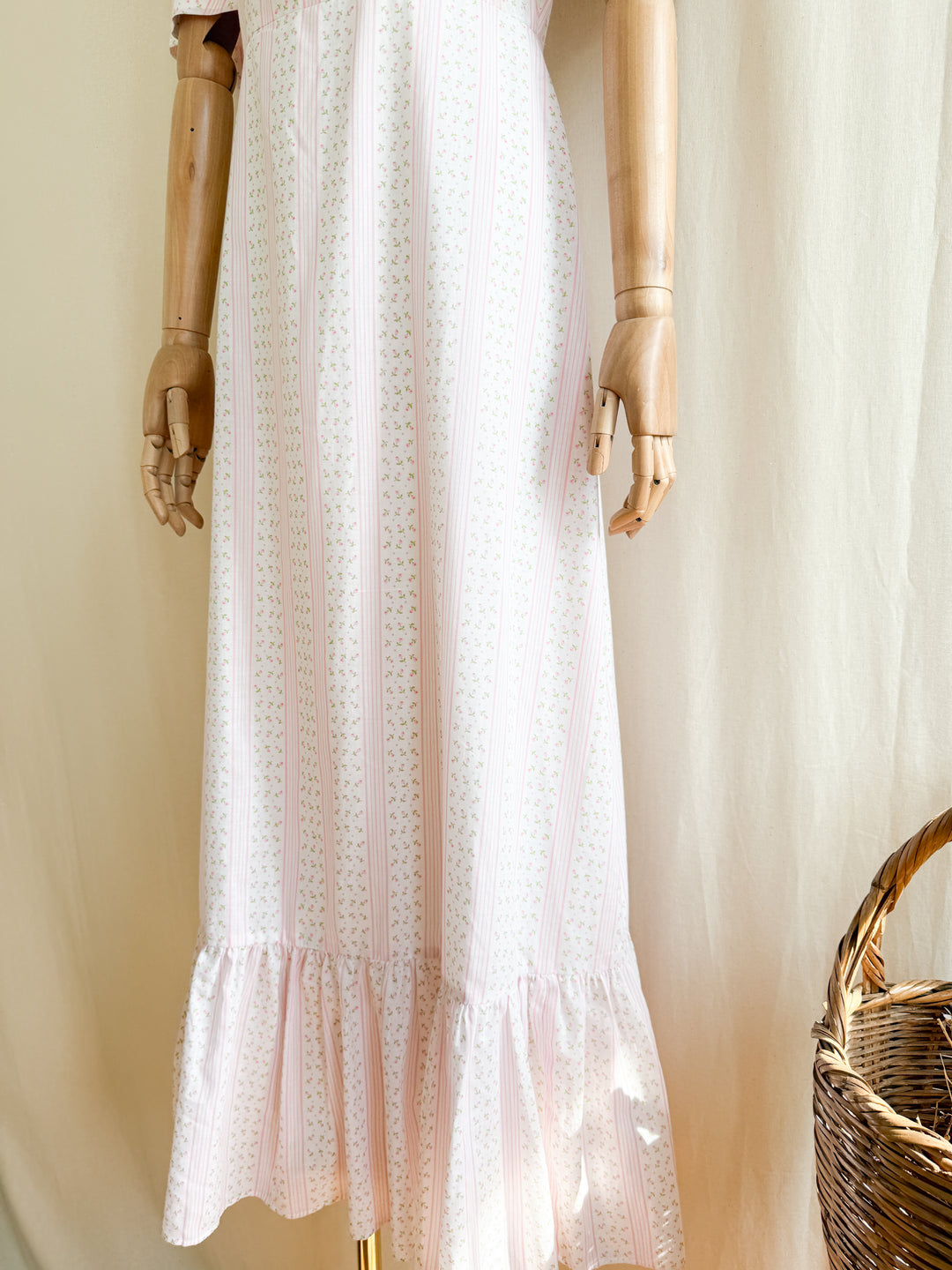 The Cutest 70s Pink Floral Flutter Sleeve Cotton Maxi Dress