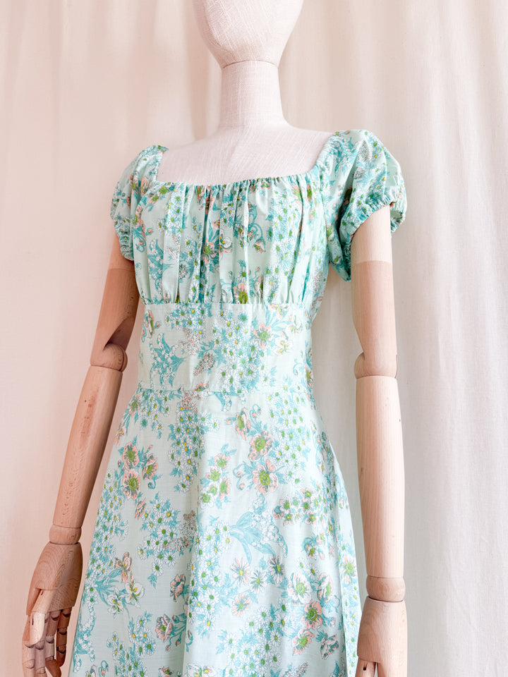 Breathtaking 70s Minty Hued Romantic Floral Maxi Dress